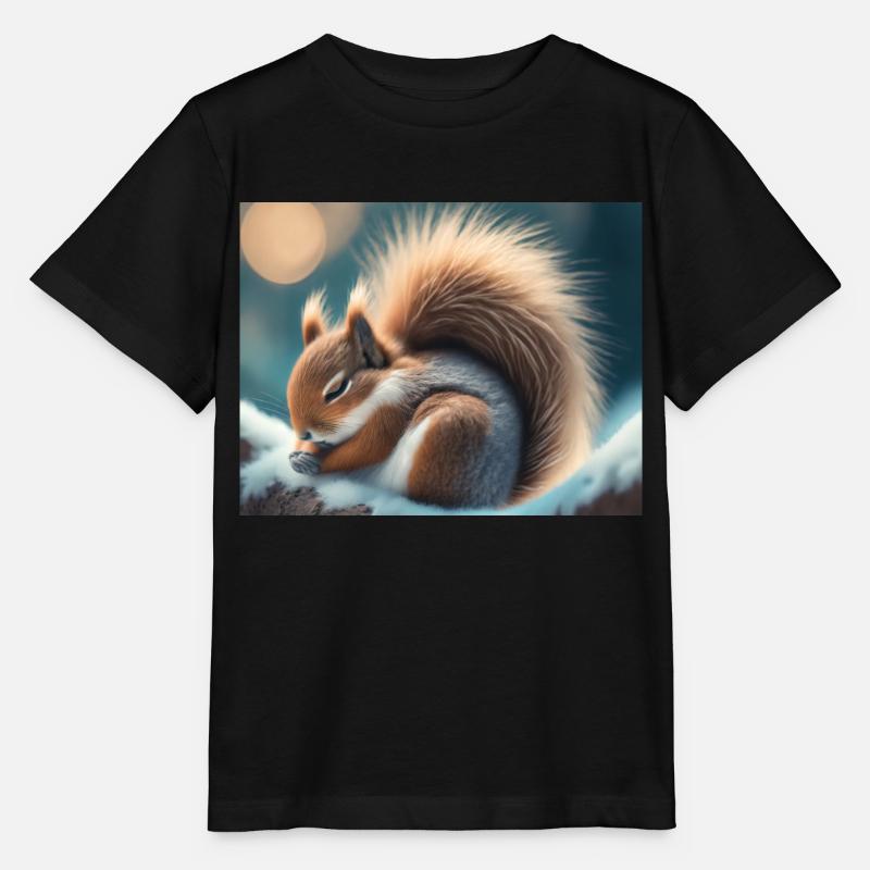Niedliche Tiere im Winterschlaf – Eichhörnchen - Stanley/Stella Kinder T-Shirt MINI CREATOR  - Schwarz