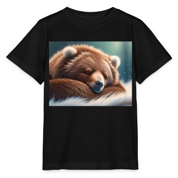 Niedliche Tiere im Winterschlaf – Braunbär - Stanley/Stella Kinder T-Shirt MINI CREATOR  - Schwarz - Vorne - Mikhail (115cm)