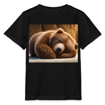Niedliche Tiere im Winterschlaf – Braunbär - Stanley/Stella Kinder T-Shirt MINI CREATOR  - Schwarz - Vorne - Mikhail (115cm)