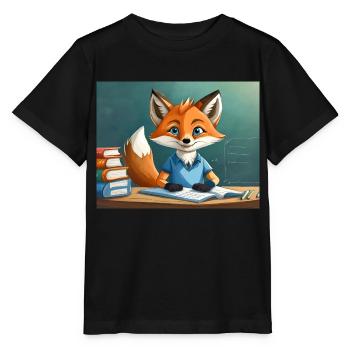 cute little fiend fox everyday life – is reading - Stanley/Stella MINI CREATOR Kids’ T-Shirt - black - Front - Mikhail (115cm)