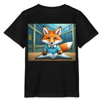 cute little fiend fox everyday life – is reading - Stanley/Stella MINI CREATOR Kids’ T-Shirt - black - Front - Mikhail (115cm)