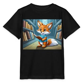 cute little fiend fox everyday life – is reading - Stanley/Stella MINI CREATOR Kids’ T-Shirt - black - Front - Mikhail (115cm)