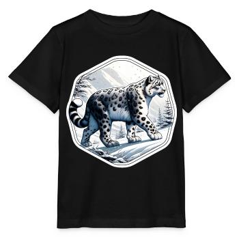 Schneeleopard Leopard Weißer Leopard - Stanley/Stella Kinder T-Shirt MINI CREATOR  - Schwarz - Vorne - Mikhail (115cm)