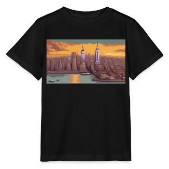 New York City - Pixel Art - T-shirt bio MINI CREATOR Stanley/Stella Enfant - noir - Devant - Mikhail (115cm)