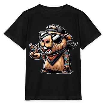 Capybara Tattoos Cap Peacezeichen - Stanley/Stella Kinder T-Shirt MINI CREATOR  - Schwarz - Vorne - Mikhail (115cm)