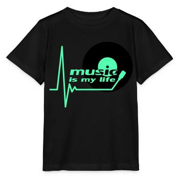 Music is my Life Pulse Heartbeat Vinyl Music Logo - Stanley/Stella MINI CREATOR Kids’ T-Shirt - black - Front - Mikhail (115cm)