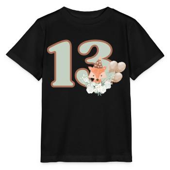 13e anniversaire renard fleurs - T-shirt bio MINI CREATOR Stanley/Stella Enfant - noir - Devant - Mikhail (115cm)