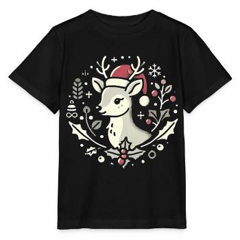 Festlicher Weihnachtshirsch mit Weihnachtsmütze - Stanley/Stella Kinder T-Shirt MINI CREATOR  - Schwarz - Vorne - Mikhail (115cm)