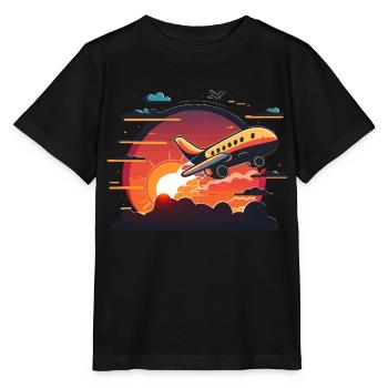 Up, Up, and Chuckles: A Funny Cartoon Airplane Tak - Stanley/Stella MINI CREATOR Kids’ T-Shirt - black - Front - Mikhail (115cm)