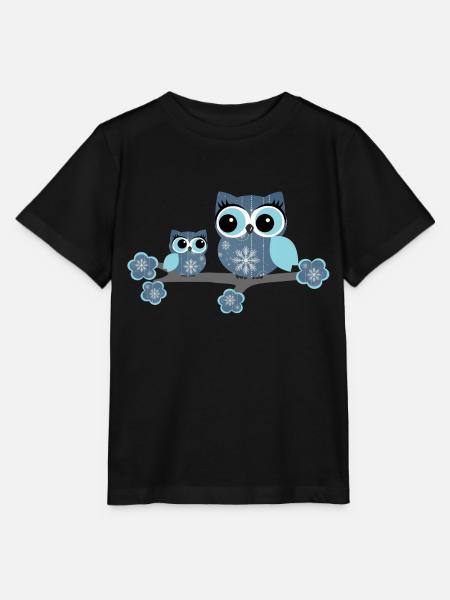 Winter-Eulen - Stanley/Stella Kinder T-Shirt MINI CREATOR - Schwarz