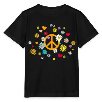 Peace-Zeichen Blumen Herz Blumenkind Valentinstag - Stanley/Stella Kinder T-Shirt MINI CREATOR  - Schwarz - Vorne - Mikhail (115cm)