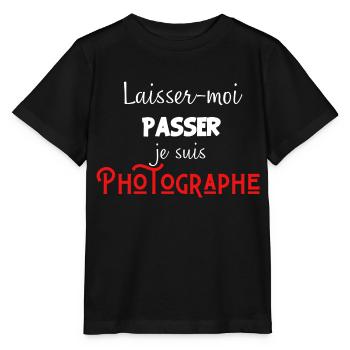 laisse-moi passer je suis photographe - T-shirt bio MINI CREATOR Stanley/Stella Enfant - noir - Devant - Mikhail (115cm)