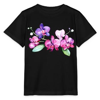 Beautiful tropical orchids tropical flowers - Stanley/Stella MINI CREATOR Kids’ T-Shirt - black - Front - Mikhail (115cm)
