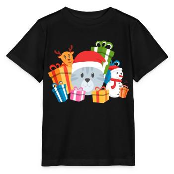 Christmas Cat Present - Stanley/Stella MINI CREATOR Kids’ T-Shirt - black - Front - Mikhail (115cm)