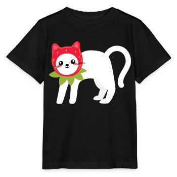 Cat In A Strawberry Pattern Hat - Stanley/Stella MINI CREATOR Kids’ T-Shirt - black - Front - Mikhail (115cm)