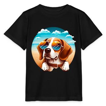 Beagle mit Sonnenbrille am Strand - Stanley/Stella Kinder T-Shirt MINI CREATOR  - Schwarz - Vorne - Mikhail (115cm)