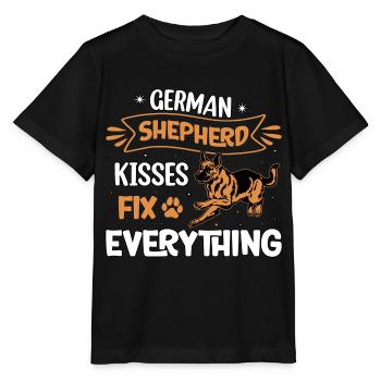 Deutscher Schäferhund Küsse bringen alles in Ordnung - Stanley/Stella Kinder T-Shirt MINI CREATOR  - Schwarz - Vorne - Mikhail (115cm)
