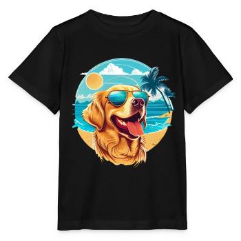 Golden Retriever am Strand mit Sonnenbrille - Stanley/Stella Kinder T-Shirt MINI CREATOR  - Schwarz - Vorne - Mikhail (115cm)