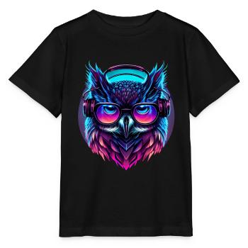 Musique électronique Retrowave Synthwave Outrun Owl - T-shirt bio MINI CREATOR Stanley/Stella Enfant - noir - Devant - Mikhail (115cm)