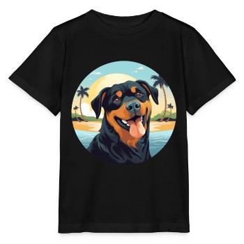 Rottweiler Hund am Strand - Stanley/Stella Kinder T-Shirt MINI CREATOR  - Schwarz - Vorne - Mikhail (115cm)