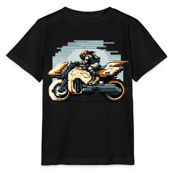 Moto à la Science Fiction en 8 Bit Artwork - T-shirt bio MINI CREATOR Stanley/Stella Enfant - noir - Devant - Mikhail (115cm)