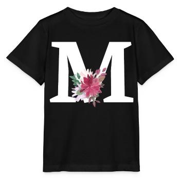 Buchstabe m blumig - Stanley/Stella Kinder T-Shirt MINI CREATOR  - Schwarz - Vorne - Mikhail (115cm)