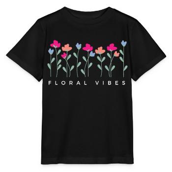 Blumige Vibes - Geschenkidee - Stanley/Stella Kinder T-Shirt MINI CREATOR  - Schwarz - Vorne - Mikhail (115cm)