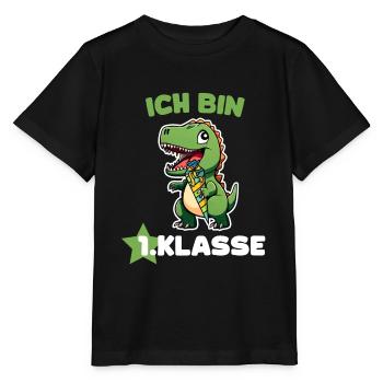 Einschulung Junge Dino Erstklässler Schulkind - Stanley/Stella Kinder T-Shirt MINI CREATOR  - Schwarz - Vorne - Mikhail (115cm)