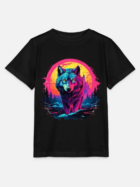 Wolf Wolfskopf Wölfe Wolfsrudel Natur Neon Bunt - Stanley/Stella Kinder T-Shirt MINI CREATOR - Schwarz