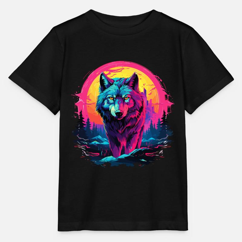 Wolf Wolfskopf Wölfe Wolfsrudel Natur Neon Bunt - Stanley/Stella Kinder T-Shirt MINI CREATOR  - Schwarz
