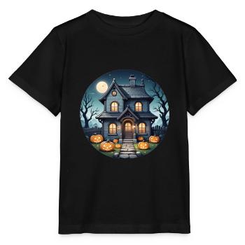 Halloween Spukhaus bei Vollmond und Kürbisse - Stanley/Stella Kinder T-Shirt MINI CREATOR  - Schwarz - Vorne - Mikhail (115cm)