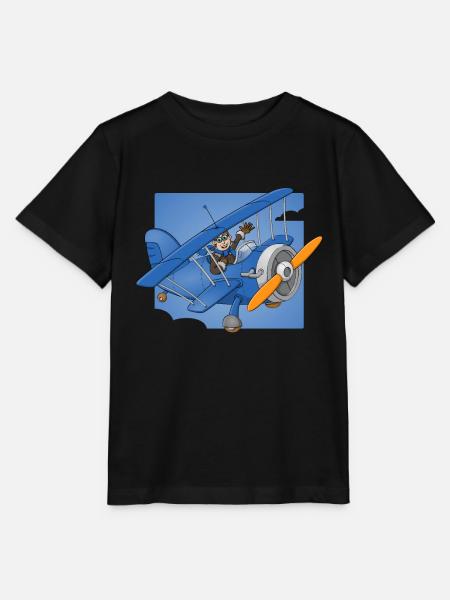 Pilote joyeux dans un avion bleu. - T-shirt bio MINI CREATOR Stanley/Stella Enfant - noir
