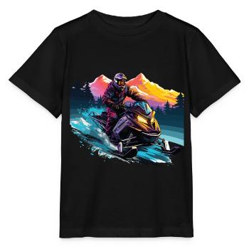 Schneemobilfahren in einer schneebedeckten Bergkulisse - Stanley/Stella Kinder T-Shirt MINI CREATOR  - Schwarz - Vorne - Mikhail (115cm)