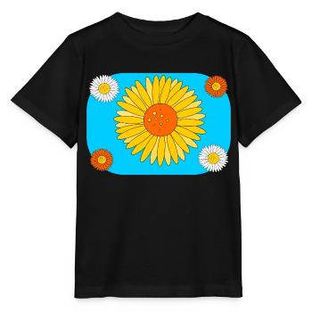 Gerbera auf türkis - Stanley/Stella Kinder T-Shirt MINI CREATOR  - Schwarz - Vorne - Mikhail (115cm)