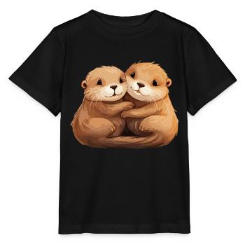 Loutre Amour Étreindre Se Tenir La Main Câlin - T-shirt bio MINI CREATOR Stanley/Stella Enfant - noir - Devant - Mikhail (115cm)