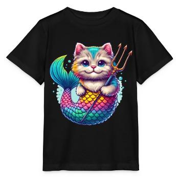DAS FARBENFROHE ABENTEUER EINES MEERJUNGFRAUEN-KÄTZCHENS, KATZE - Stanley/Stella Kinder T-Shirt MINI CREATOR  - Schwarz - Vorne - Mikhail (115cm)