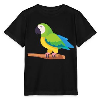 Parrot colorful macaw bird on branch - Stanley/Stella MINI CREATOR Kids’ T-Shirt - black - Front - Mikhail (115cm)