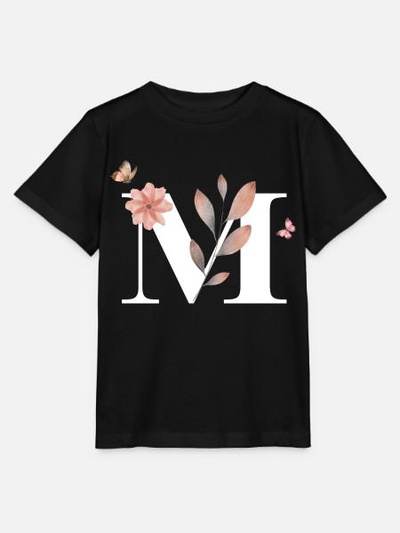 Buchstabe M Wildblumen Aquarelle - Stanley/Stella Kinder T-Shirt MINI CREATOR  - Schwarz