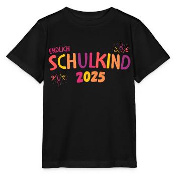Endlich Schulkind 2025 orange gelb lila Mädchen - Stanley/Stella Kinder T-Shirt MINI CREATOR  - Schwarz - Vorne - Mikhail (115cm)