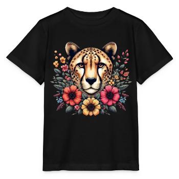 Guépard Fleurs de guépard - T-shirt bio MINI CREATOR Stanley/Stella Enfant - noir - Devant - Mikhail (115cm)
