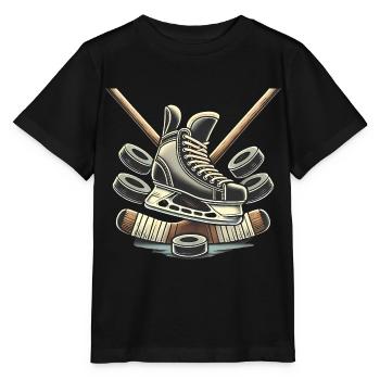 Hockey Skates Sticks Illustration - Stanley/Stella MINI CREATOR Kids’ T-Shirt - black - Front - Mikhail (115cm)