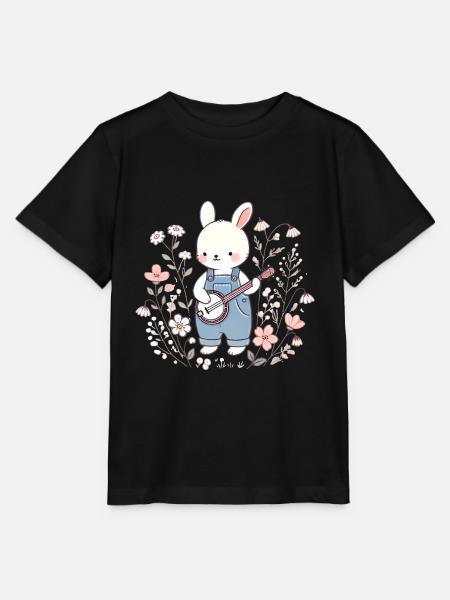 Lapin Banjo dans le champ de fleurs - T-shirt bio MINI CREATOR Stanley/Stella Enfant - noir