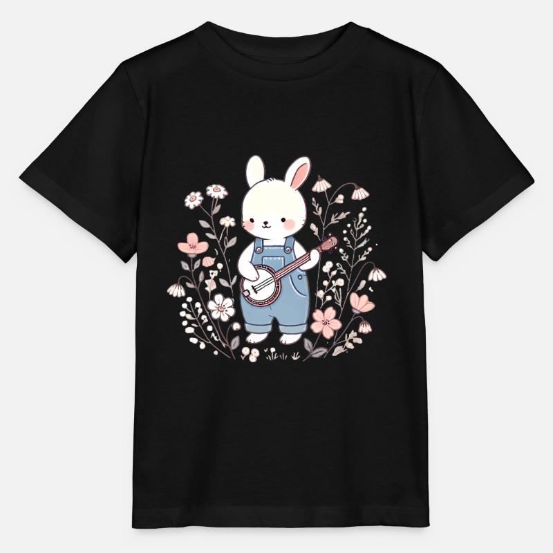 Lapin Banjo dans le champ de fleurs - T-shirt bio MINI CREATOR Stanley/Stella Enfant - noir