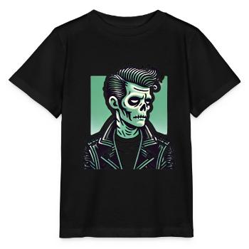 Rockabilly Zombie Skull in Leather - Stanley/Stella MINI CREATOR Kids’ T-Shirt - black - Front - Mikhail (115cm)