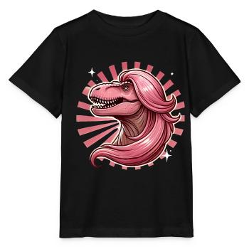Rosahaarige Diva TRex Illustration - Stanley/Stella Kinder T-Shirt MINI CREATOR  - Schwarz - Vorne - Mikhail (115cm)