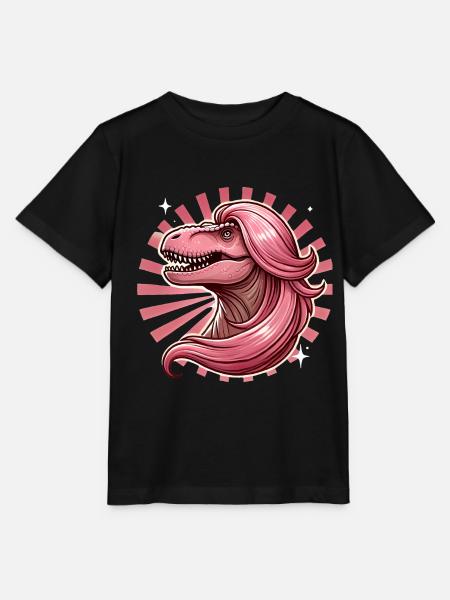Rosahaarige Diva TRex Illustration - Stanley/Stella Kinder T-Shirt MINI CREATOR  - Schwarz