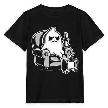 Grumpy Ghost Watching TV Cartoon - Stanley/Stella MINI CREATOR Kids’ T-Shirt - black - Front - Mikhail (115cm)