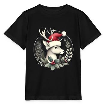 Festlicher Hirsch mit Nikolaushutkranz - Stanley/Stella Kinder T-Shirt MINI CREATOR  - Schwarz - Vorne - Mikhail (115cm)