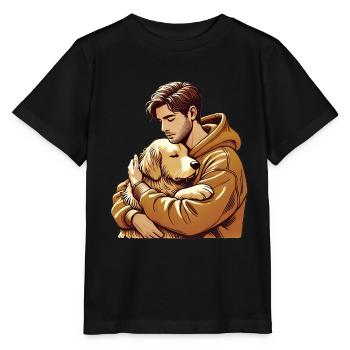 Sincère câlin homme et chien illustration - T-shirt bio MINI CREATOR Stanley/Stella Enfant - noir - Devant - Mikhail (115cm)
