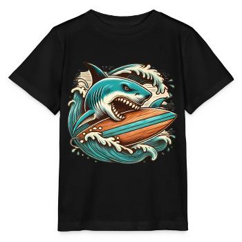 Aventure de surf de requin féroce - T-shirt bio MINI CREATOR Stanley/Stella Enfant - noir - Devant - Mikhail (115cm)